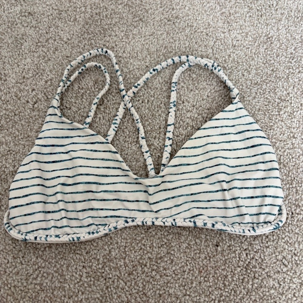 Frankies Bikinis Kaia Top Womens L White Blue Striped Beach Vacation Resortwear